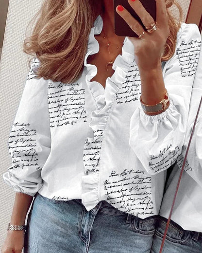 Enola | Women's Romantic Ruffled Neckline Pleated Balloon Sleeve Blouse 5