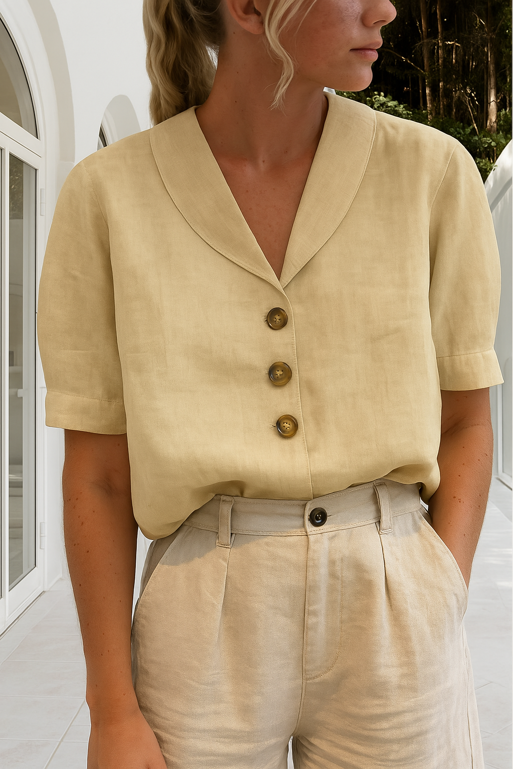 Ethel | Women's Elegant Wrap Neckline Short Sleeve Relaxed Fit Blouse 1