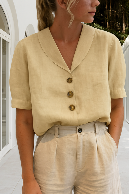 Ethel | Women's Elegant Wrap Neckline Short Sleeve Relaxed Fit Blouse 1
