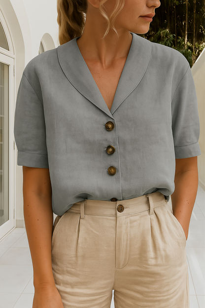 Ethel | Women's Elegant Wrap Neckline Short Sleeve Relaxed Fit Blouse 3