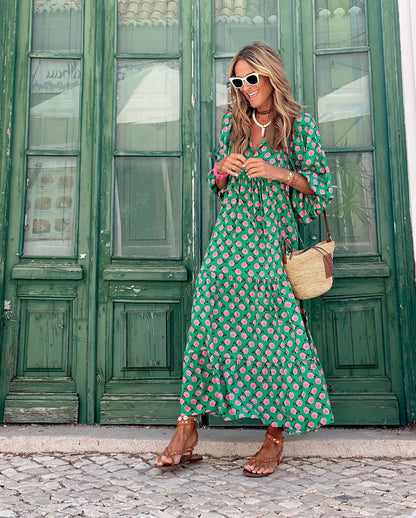 Festival Floral V-Neck Half Sleeve Maxi Dress | Mira 0