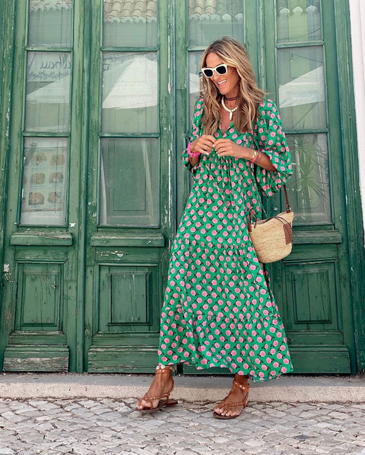 Festival Floral V-Neck Half Sleeve Maxi Dress | Mira 0