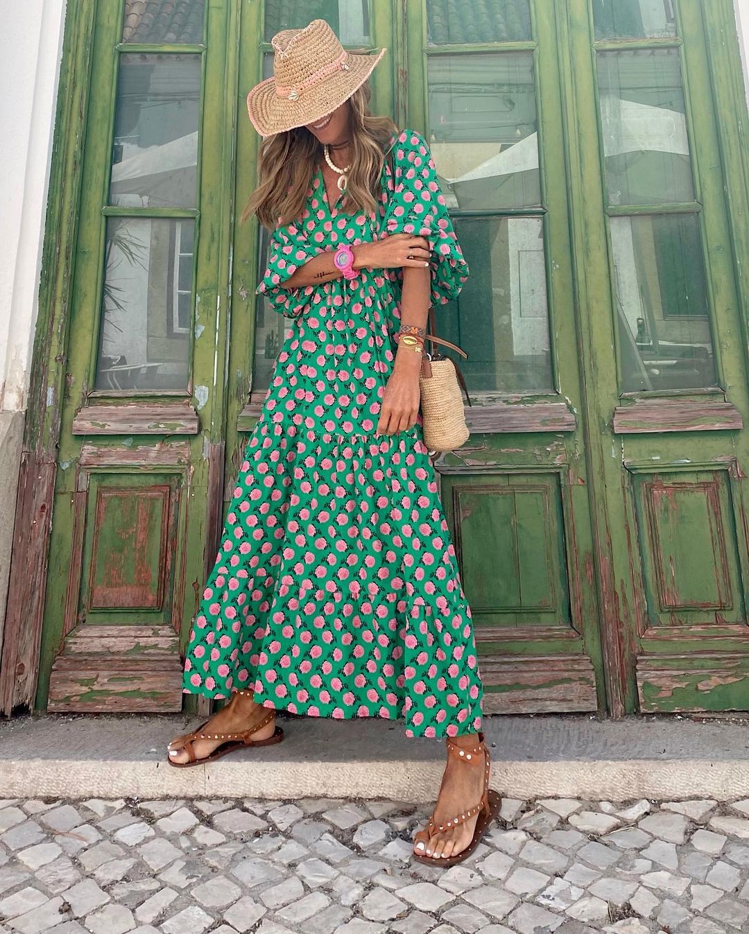 Festival Floral V-Neck Half Sleeve Maxi Dress | Mira 2