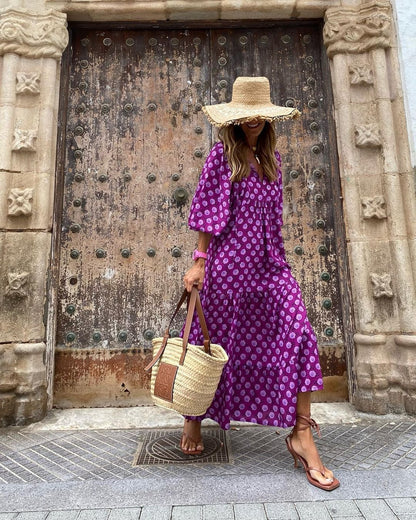 Festival Floral V-Neck Half Sleeve Maxi Dress | Mira 6