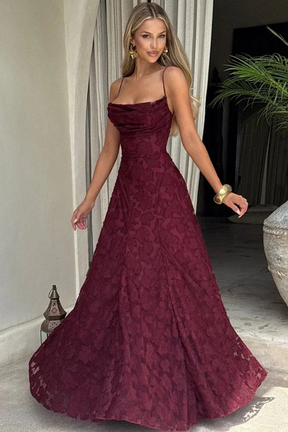 Formal Floral Jacquard Spaghetti Strap Backless Maxi Dress | Mira 3