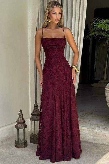 Formal Floral Jacquard Spaghetti Strap Backless Maxi Dress | Mira 4