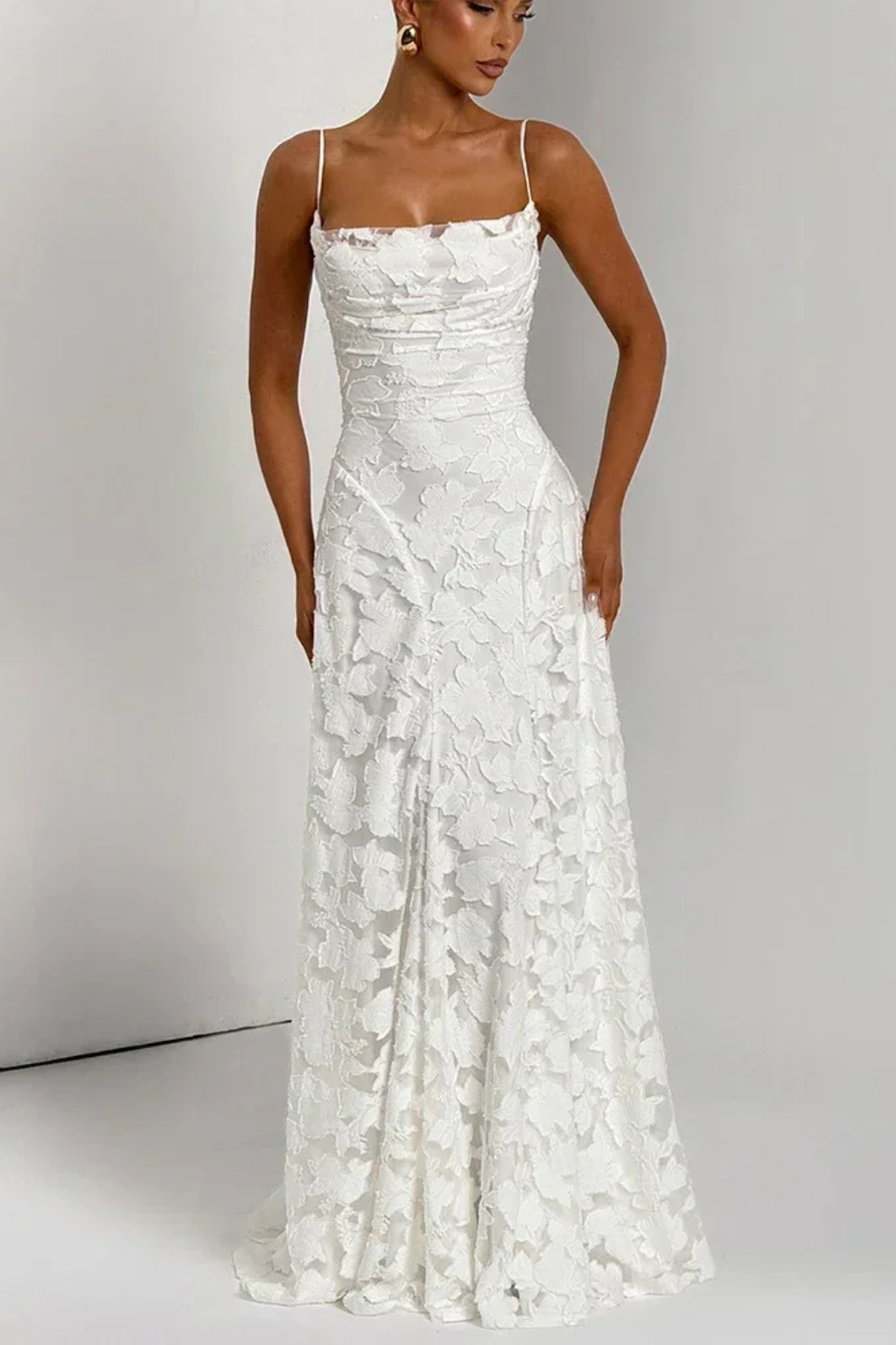 Formal Floral Jacquard Spaghetti Strap Backless Maxi Dress | Mira 6