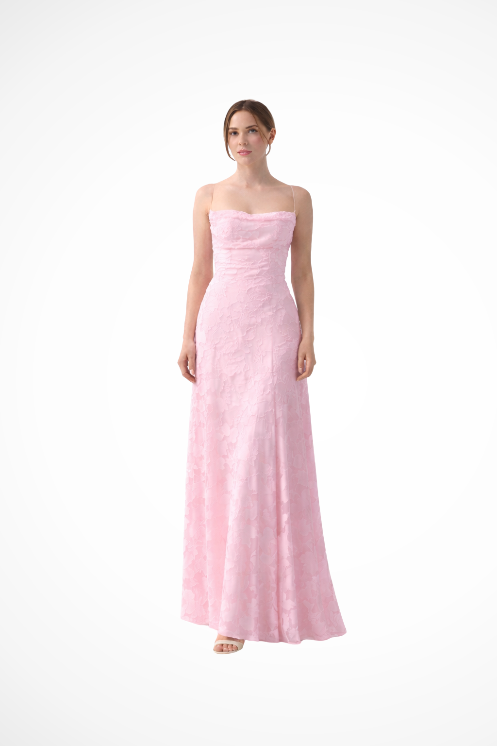 Formal Floral Jacquard Spaghetti Strap Backless Maxi Dress | Mira 8