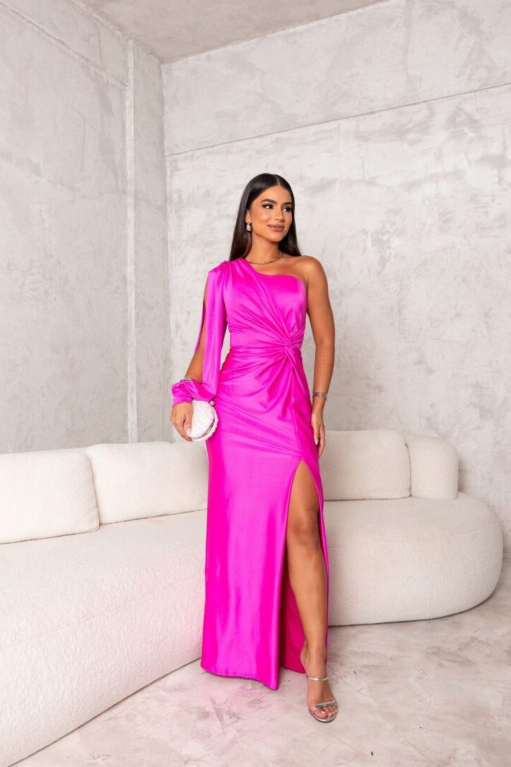 Formal One Shoulder Chiffon Maxi Dress with Flowing Sleeves | Mira 6