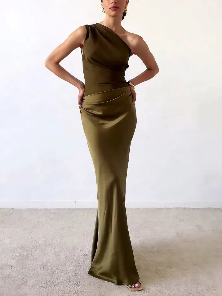 Formal Pleated One Shoulder Maxi Dress for Special Occasions | Mira 2