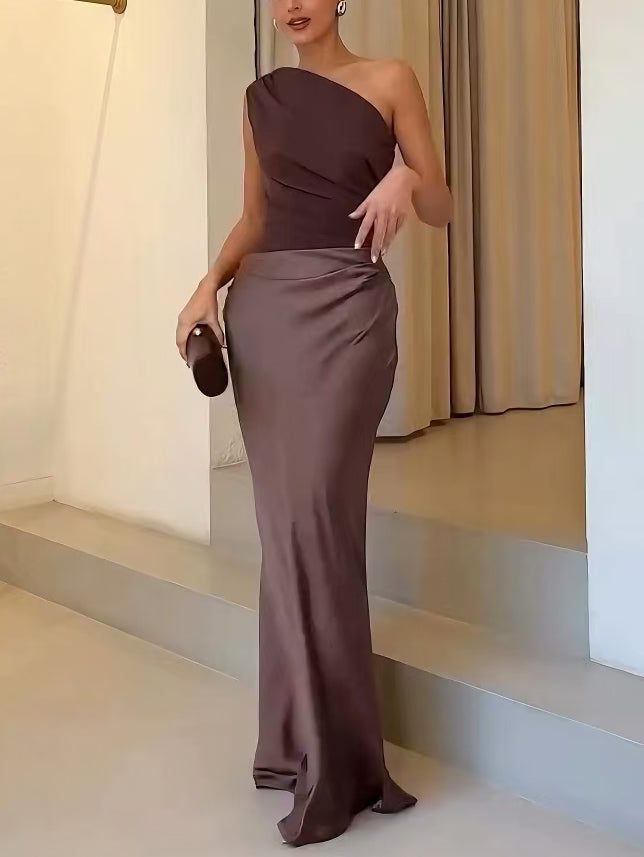 Formal Pleated One Shoulder Maxi Dress for Special Occasions | Mira 6