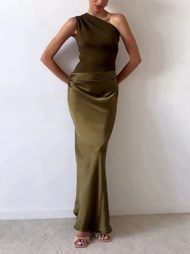 Formal Pleated One Shoulder Maxi Dress for Special Occasions | Mira 8