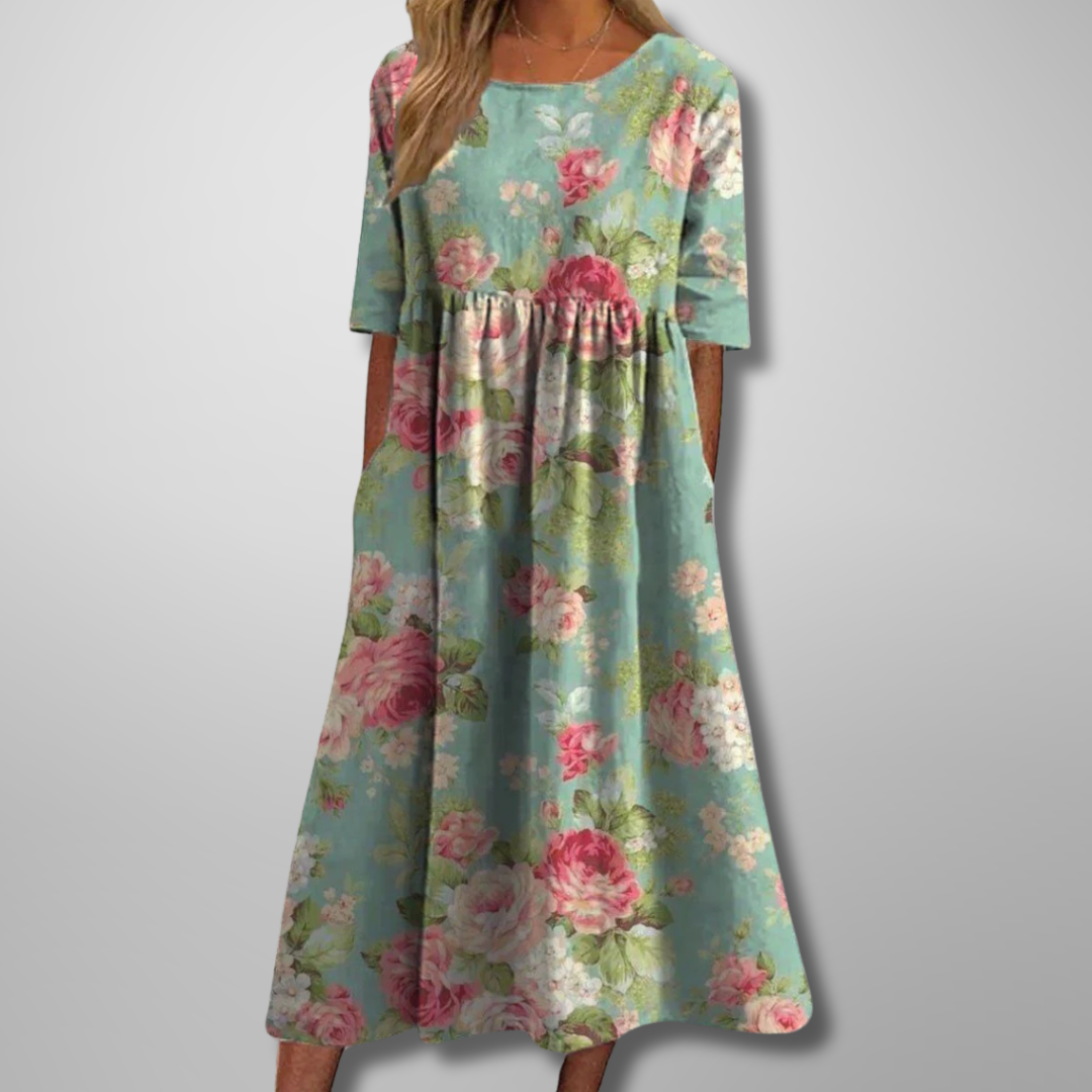 Garden Party Floral Midi Dress with Pockets | Mira 1