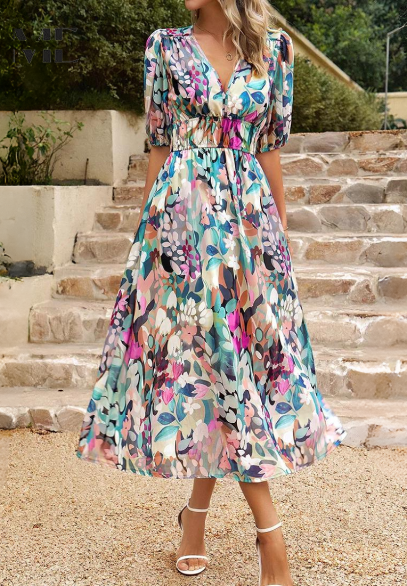 Garden Wedding Floral V-Neck Maxi Dress | Lila 3