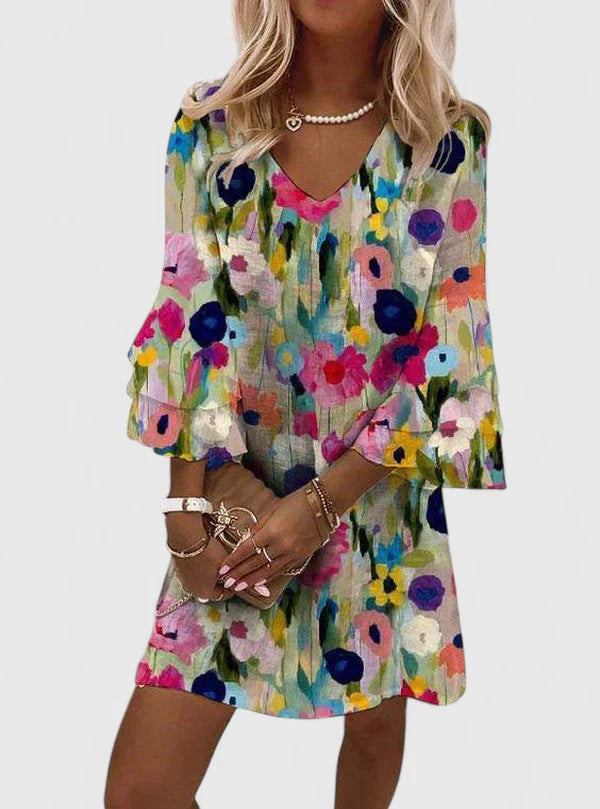 Garden Wedding Floral V-Neck Mini Dress | Mira 1