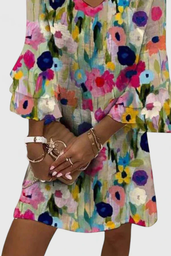 Garden Wedding Floral V-Neck Mini Dress | Mira 2