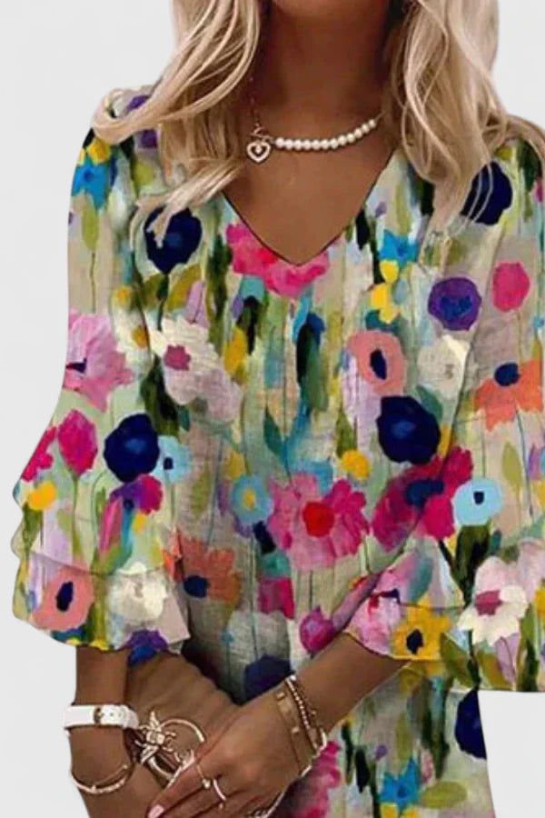 Garden Wedding Floral V-Neck Mini Dress | Mira 3