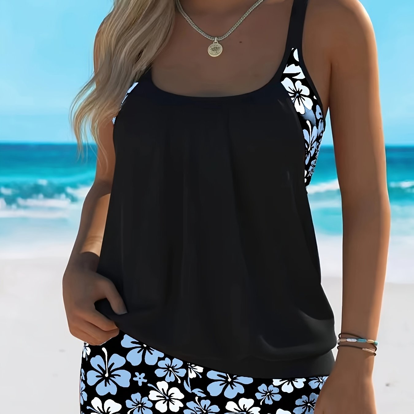 Isabella | Women's Elegant Relaxed Tummy Control Floral Tankini Top with Built-In Cups Quick-Dry Swimwear 0