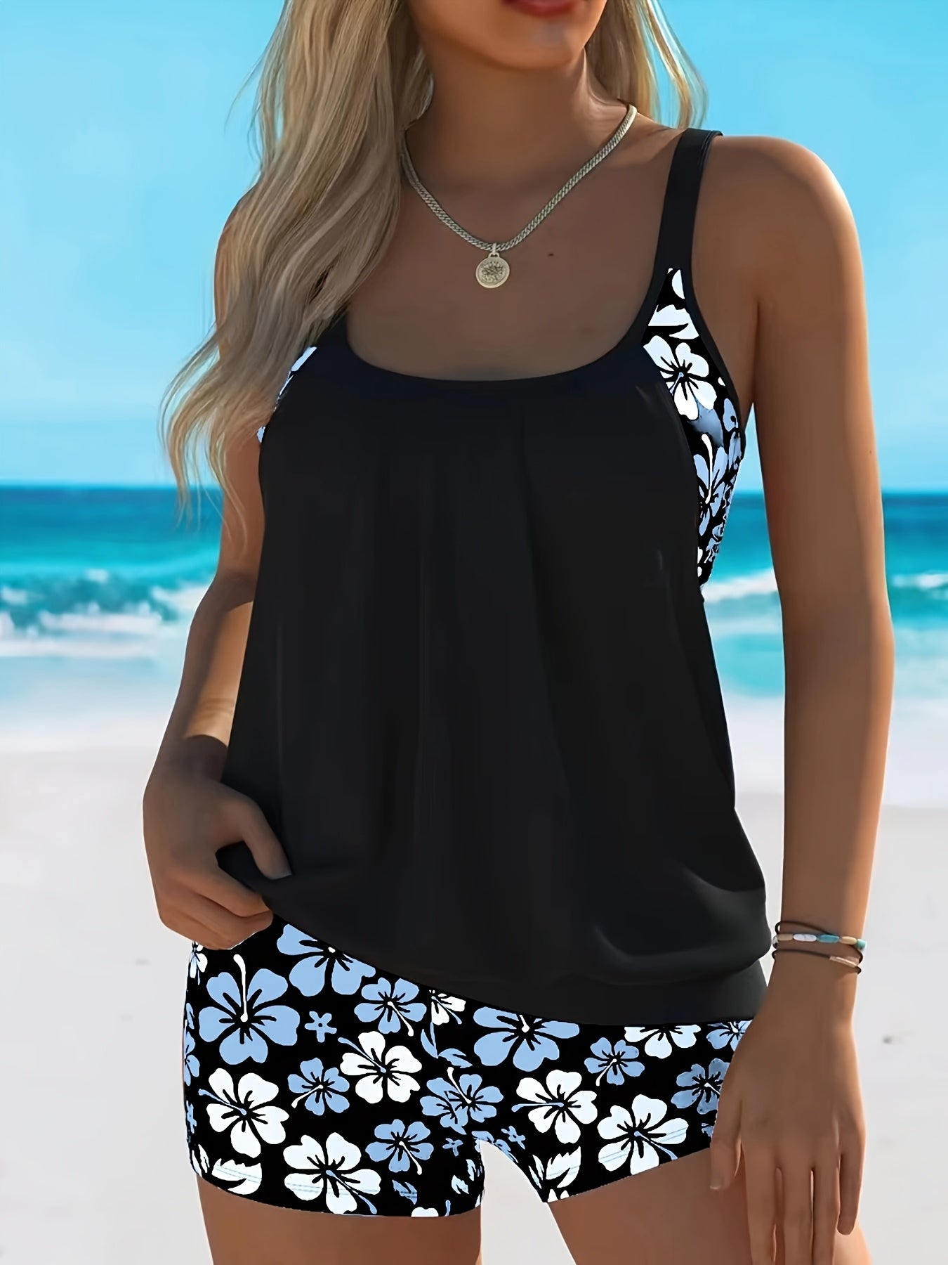 Isabella | Women's Elegant Relaxed Tummy Control Floral Tankini Top with Built-In Cups Quick-Dry Swimwear 1
