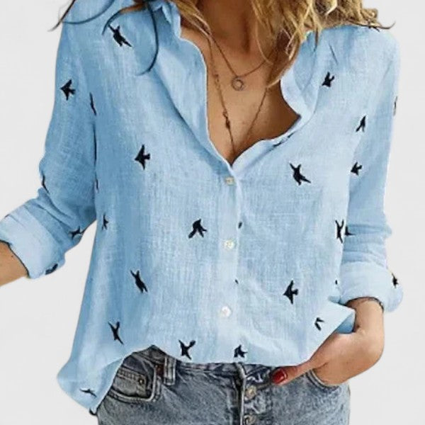 Jennifer | Women's Casual Relaxed Fit V-Neck Button Front Linen Blouse 10