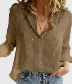 Jennifer | Women's Casual Relaxed Fit V-Neck Button Front Linen Blouse 3