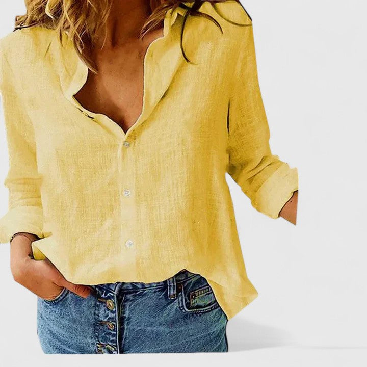 Jennifer | Women's Casual Relaxed Fit V-Neck Button Front Linen Blouse 5