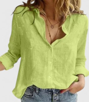 Jennifer | Women's Casual Relaxed Fit V-Neck Button Front Linen Blouse 6