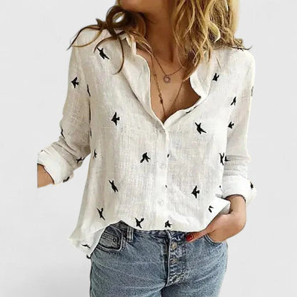 Jennifer | Women's Casual Relaxed Fit V-Neck Button Front Linen Blouse 8
