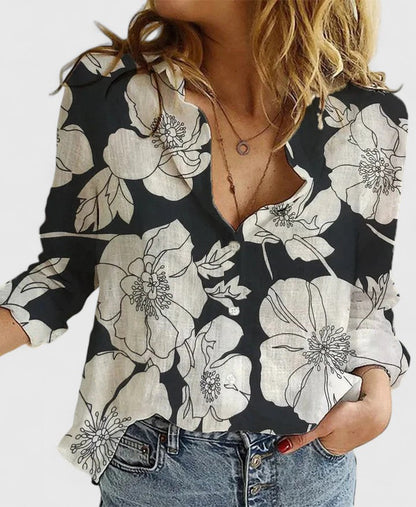 Jennifer | Women's Casual Relaxed Fit V-Neck Button Front Linen Blouse 9