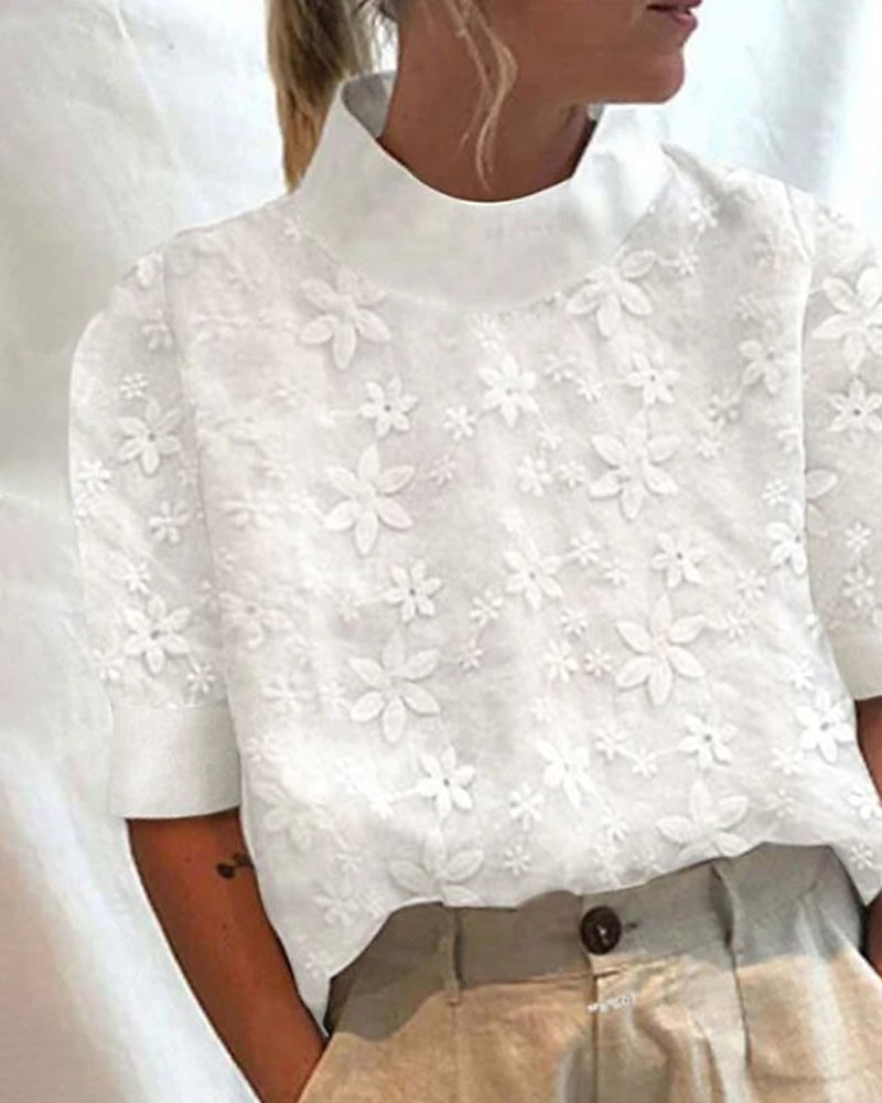 Julia | Women's Elegant Stand-Up Collar Floral Embroidered Blouse 0