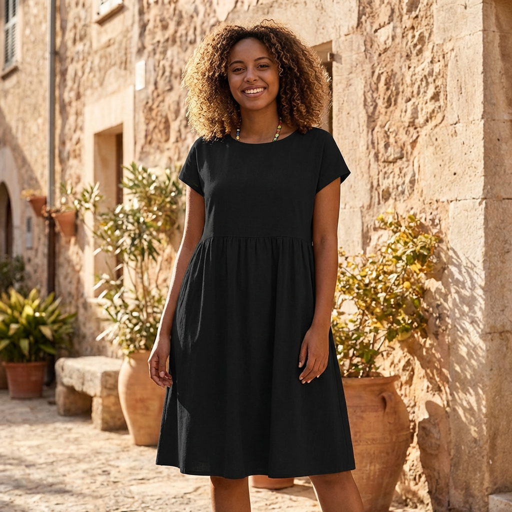 Liora | Womens Casual Satin Cowl Neck Short Sleeve Empire Waist Side Pockets Midi Dress 12