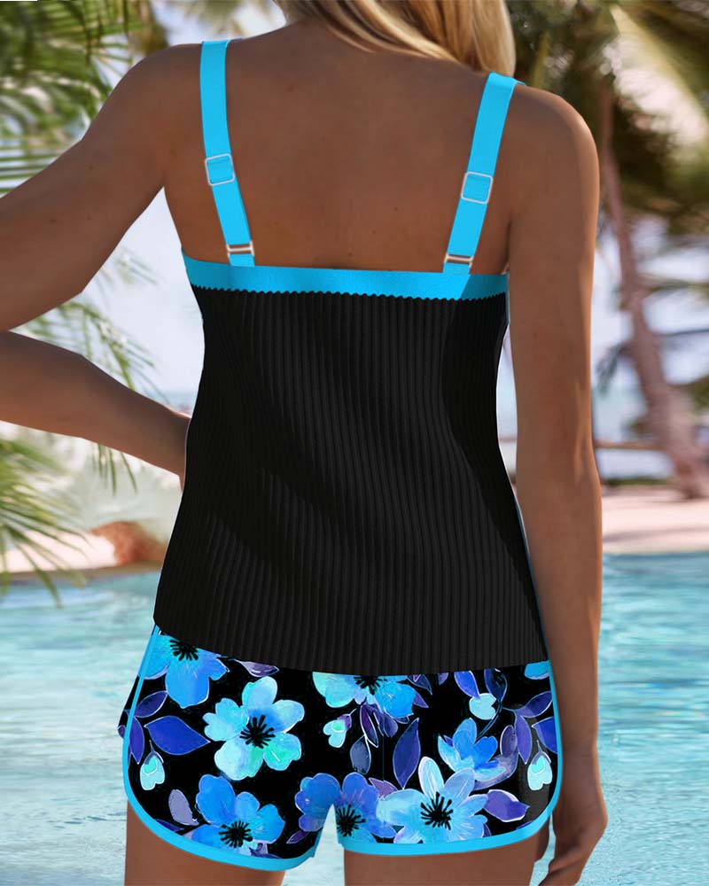 Maren | Women's Sporty Flowy Tummy Control Adjustable Tank Top Boxer Swimwear Set 2