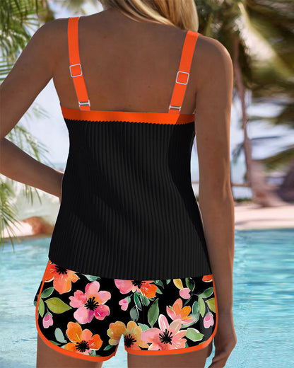 Maren | Women's Sporty Flowy Tummy Control Adjustable Tank Top Boxer Swimwear Set 4