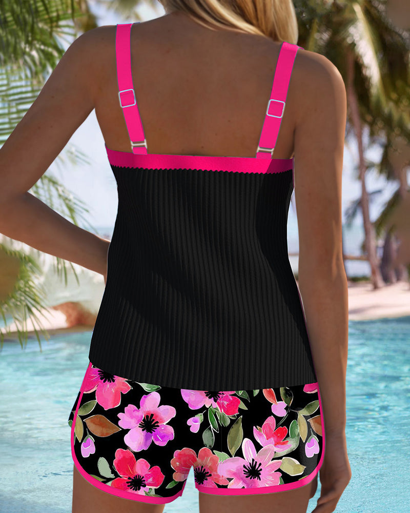 Maren | Women's Sporty Flowy Tummy Control Adjustable Tank Top Boxer Swimwear Set 6