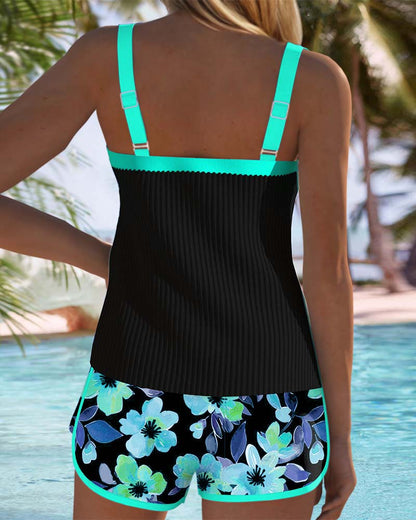 Maren | Women's Sporty Flowy Tummy Control Adjustable Tank Top Boxer Swimwear Set 7