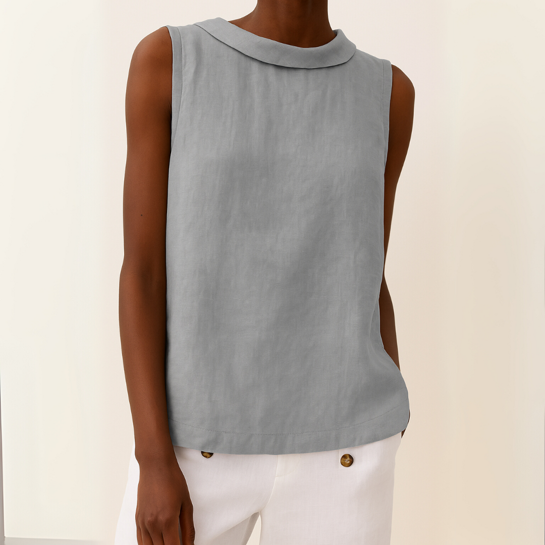 Maria | Women's Elegant Sleeveless Rolled Collar Relaxed Fit Blouse 0