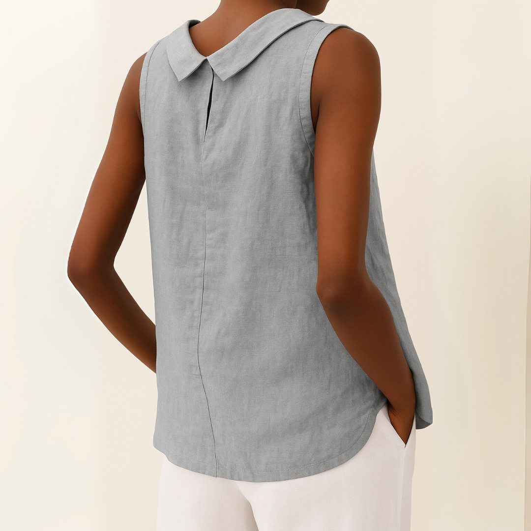 Maria | Women's Elegant Sleeveless Rolled Collar Relaxed Fit Blouse 1