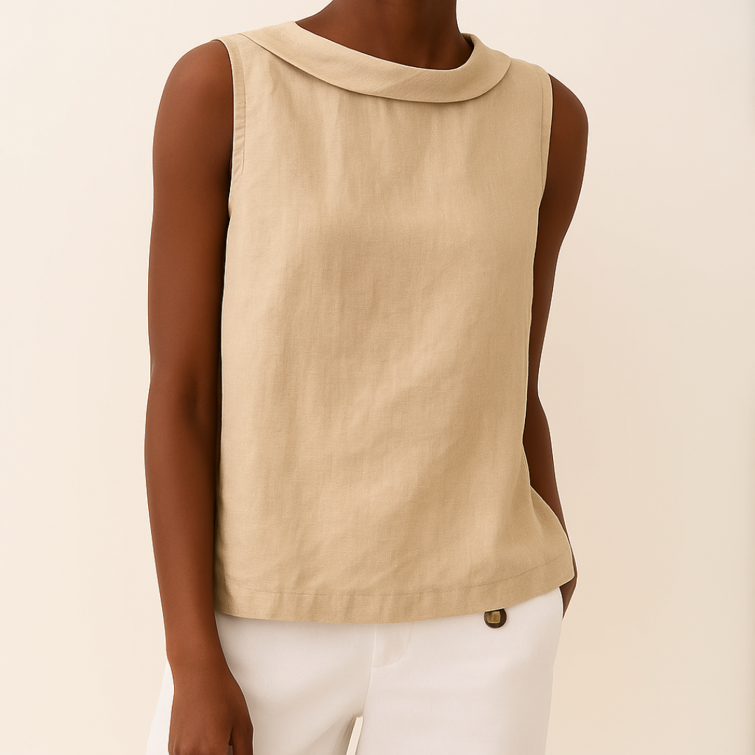 Maria | Women's Elegant Sleeveless Rolled Collar Relaxed Fit Blouse 2