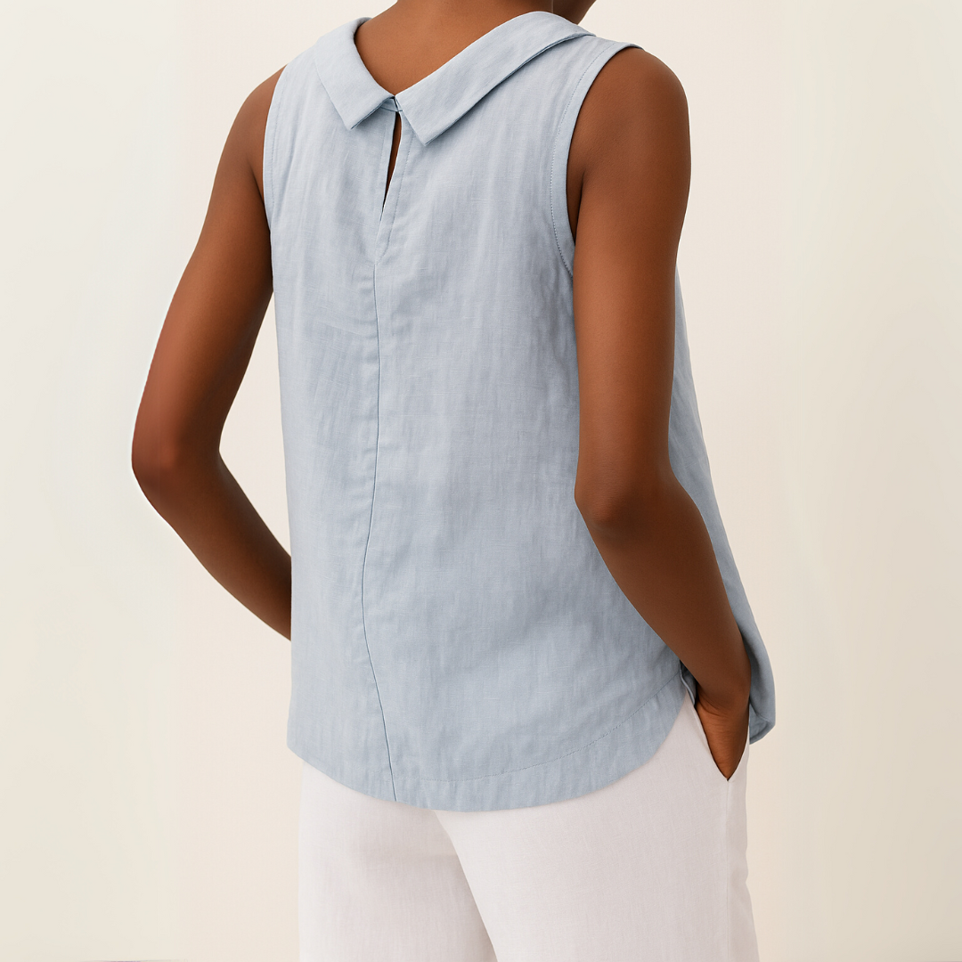 Maria | Women's Elegant Sleeveless Rolled Collar Relaxed Fit Blouse 3