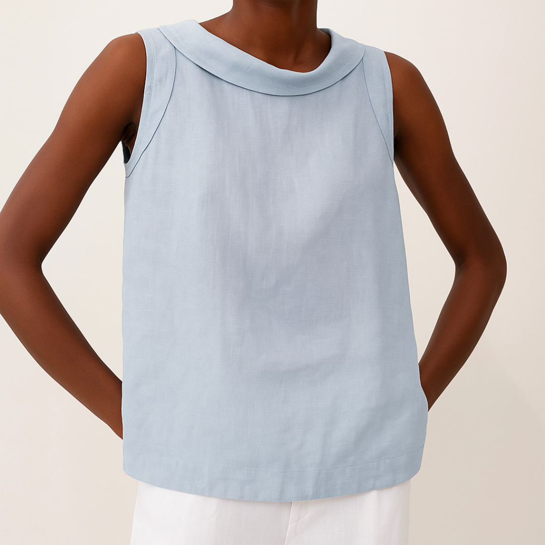 Maria | Women's Elegant Sleeveless Rolled Collar Relaxed Fit Blouse 4