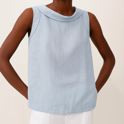 Maria | Women's Elegant Sleeveless Rolled Collar Relaxed Fit Blouse 4