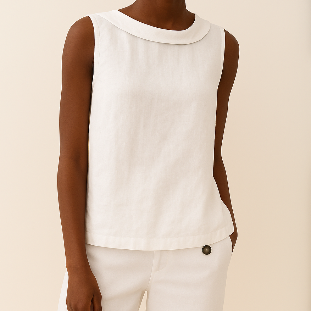 Maria | Women's Elegant Sleeveless Rolled Collar Relaxed Fit Blouse 5