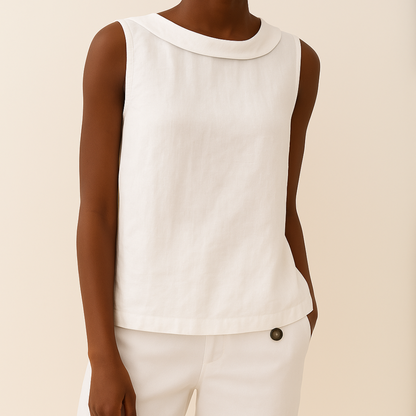 Maria | Women's Elegant Sleeveless Rolled Collar Relaxed Fit Blouse 5