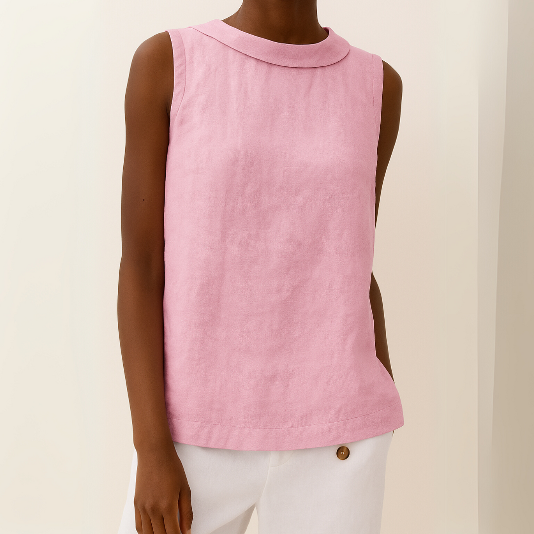 Maria | Women's Elegant Sleeveless Rolled Collar Relaxed Fit Blouse 6