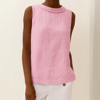 Maria | Women's Elegant Sleeveless Rolled Collar Relaxed Fit Blouse 6