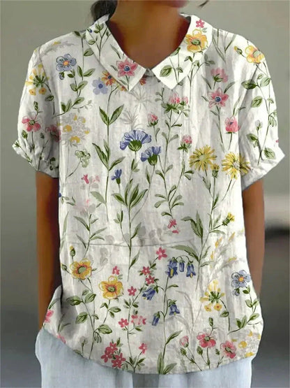 Nancy | Women's Casual Relaxed Fit Collared Short Sleeve Floral Print Button-Up Shirt 1