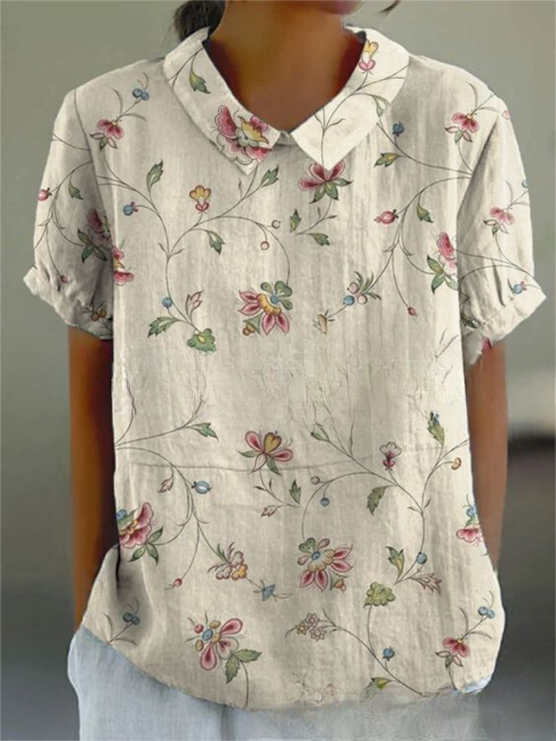 Nancy | Women's Casual Relaxed Fit Collared Short Sleeve Floral Print Button-Up Shirt 2