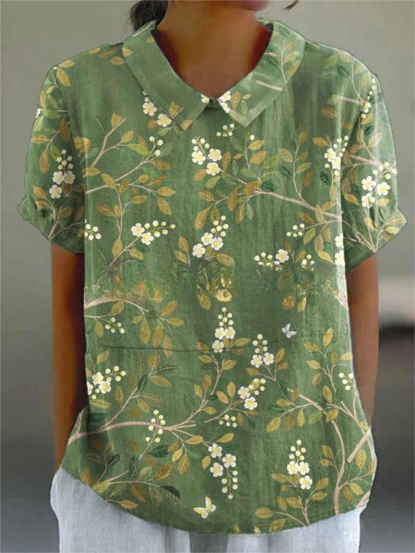 Nancy | Women's Casual Relaxed Fit Collared Short Sleeve Floral Print Button-Up Shirt 3