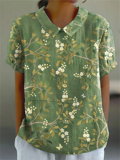 Nancy | Women's Casual Relaxed Fit Collared Short Sleeve Floral Print Button-Up Shirt 3