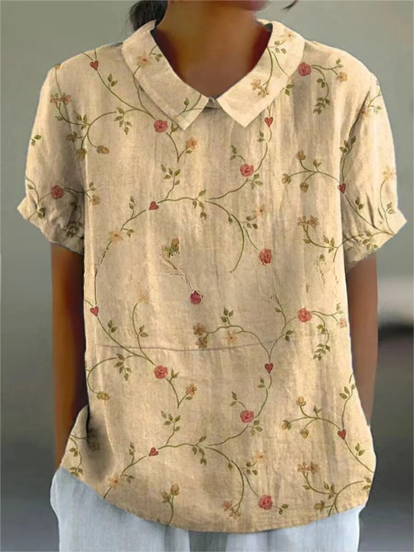 Nancy | Women's Casual Relaxed Fit Collared Short Sleeve Floral Print Button-Up Shirt 5